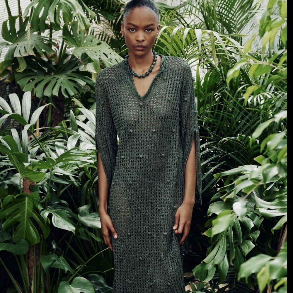 Zara Forest Green Crochet Knit Midi Dress With Unique Detailing - Picture 10 of 11